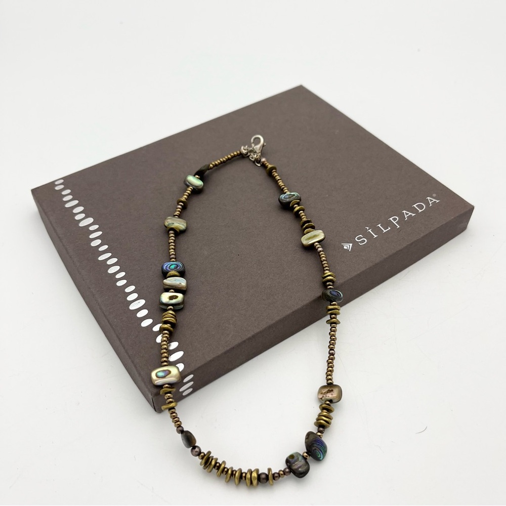N1729 Silpada Retired Shell Abalone Necklace Bronze and Brass Seed Beads Sterlin